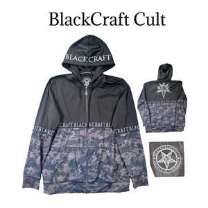 BlackCraft Cult Hoodie Mens Large Full Zip Camo Black Gray Baphomet Occult Witch